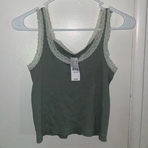 BRANDY MELVILLE LACE TRIM TANK TOP | OS | SAGE GREEN